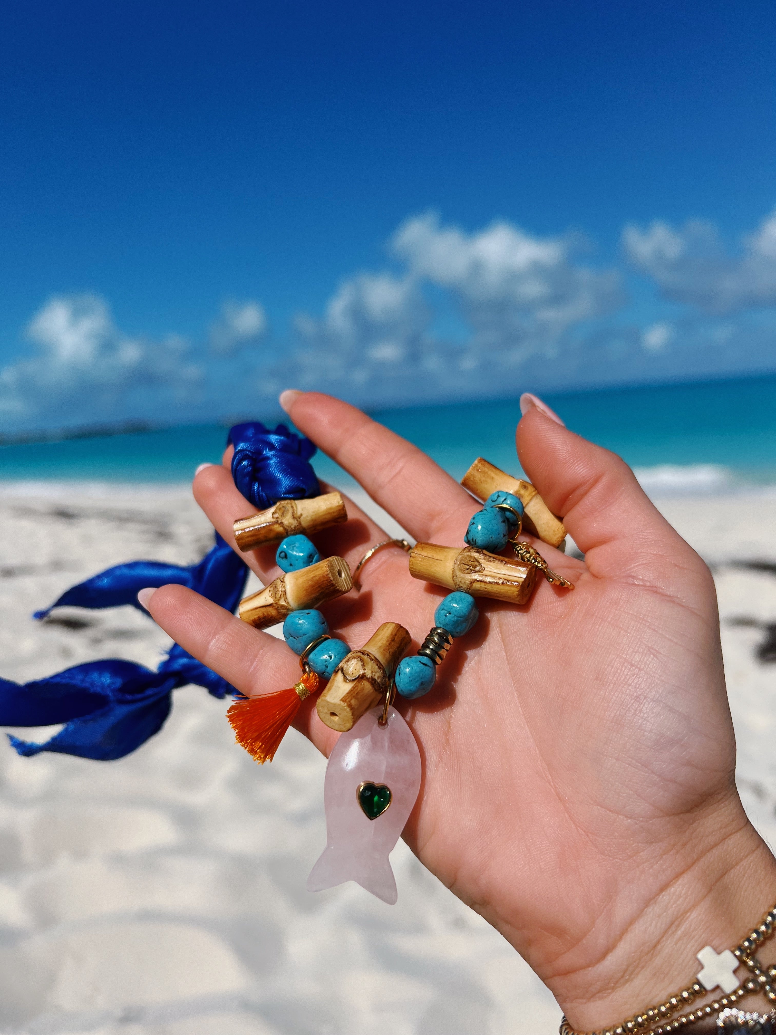 TURQUOISE BAMBOO FISH NECKLACE